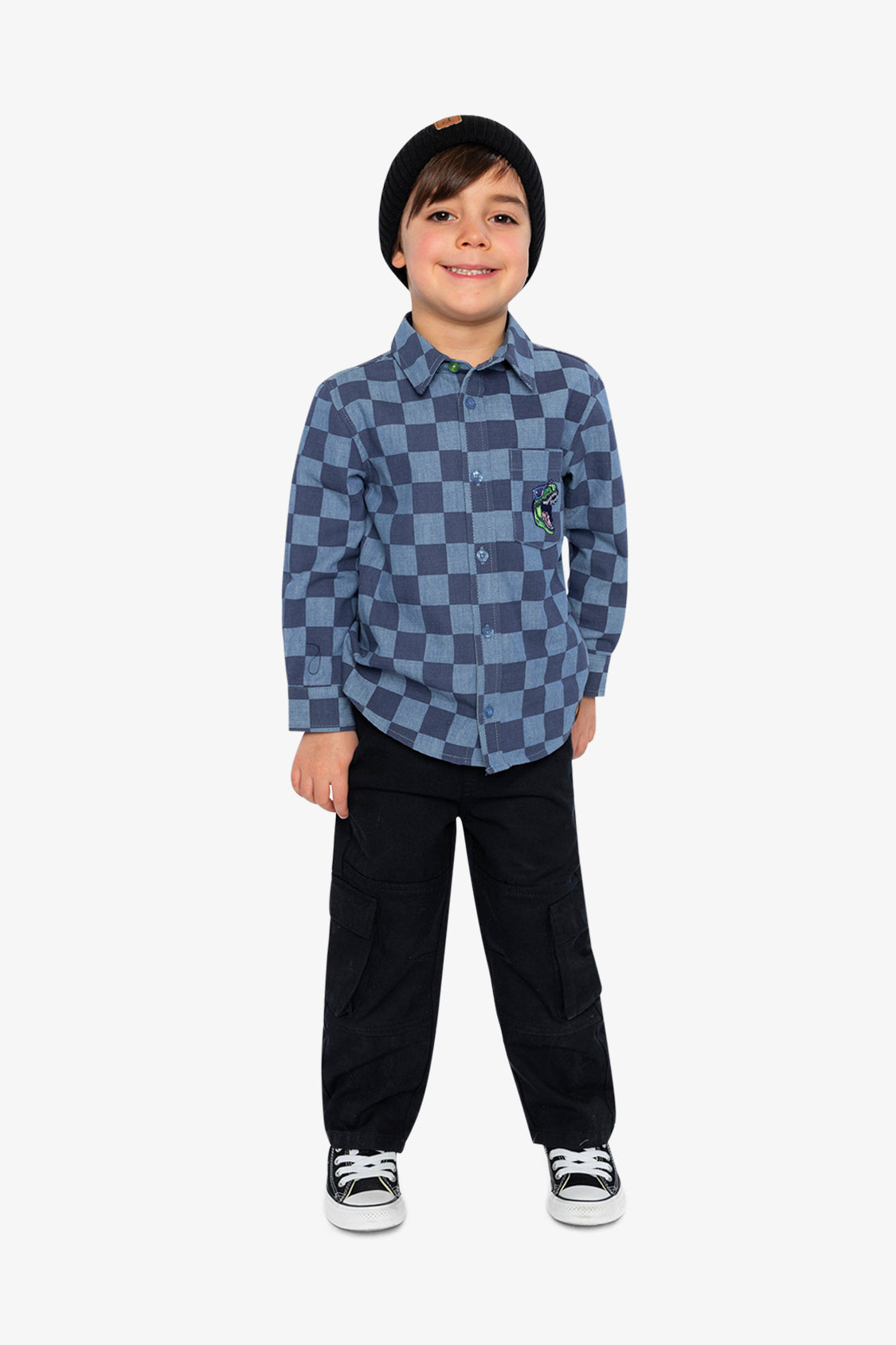Chambray Shirt Blue Checkered Print - Image 5