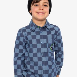 Chambray Shirt Blue Checkered Print - Image 2