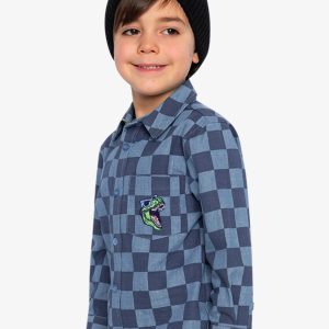 Chambray Shirt Blue Checkered Print - Image 3