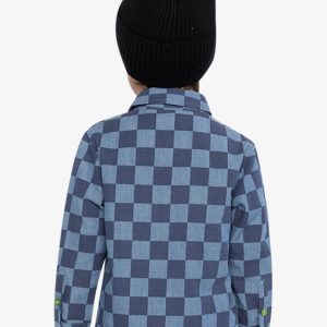Chambray Shirt Blue Checkered Print - Image 4