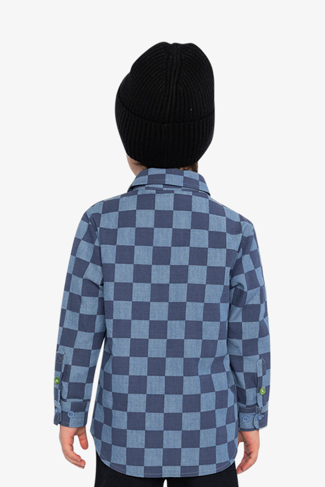 Chambray Shirt Blue Checkered Print - Image 4