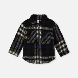 Zipped Overshirt Black And Blue Plaid