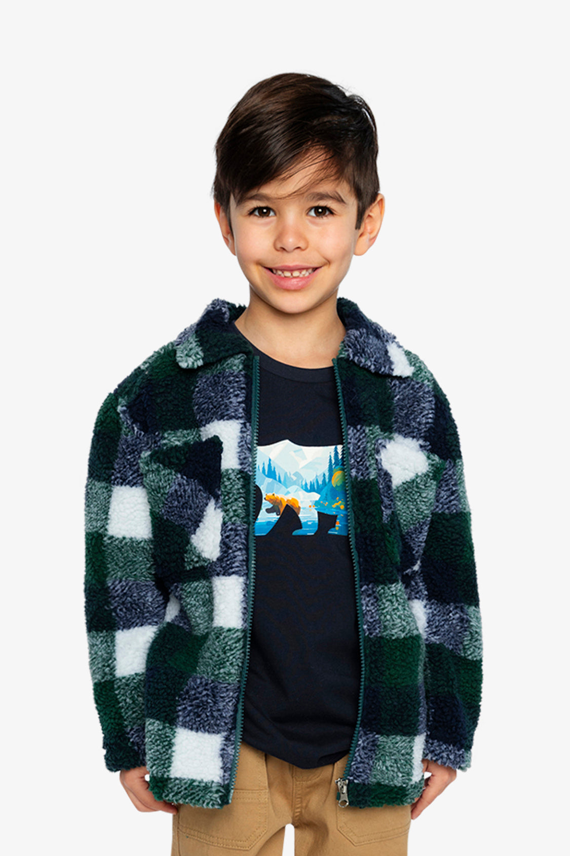 Zipped Overshirt Blue And Green Checks - Image 3
