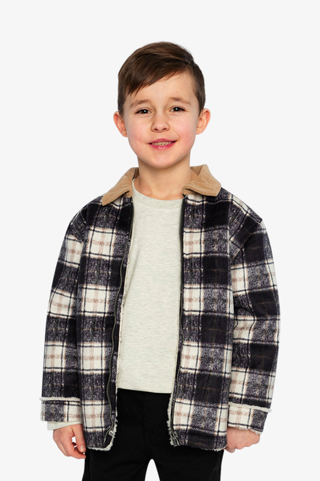 Brushed Plaid Zipped Jacket Blue And Beige Checks - Image 2