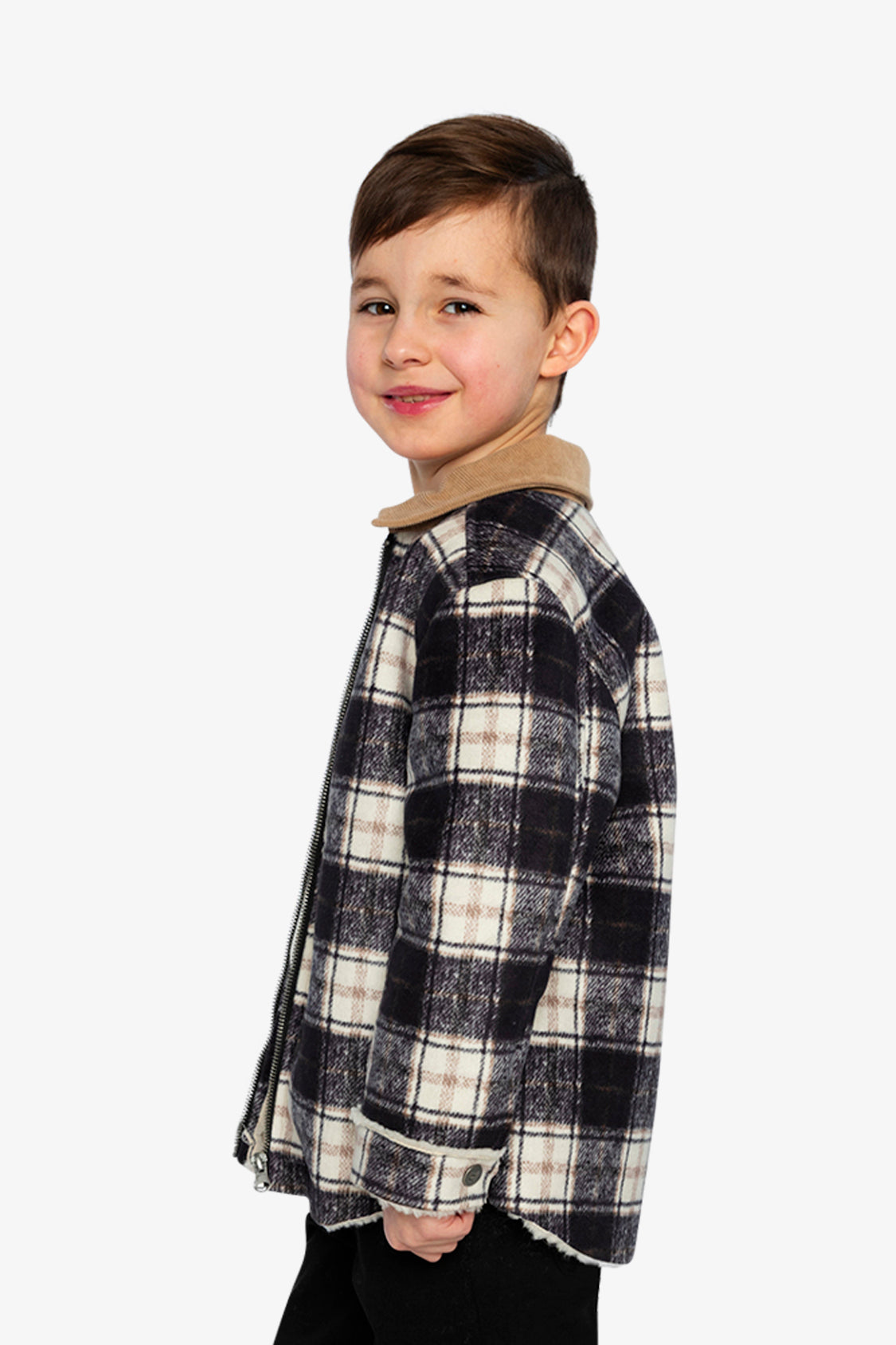 Brushed Plaid Zipped Jacket Blue And Beige Checks - Image 3