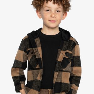 Alternative view of Flannel Shirt With Fleece Hood Brown And Black Plaid