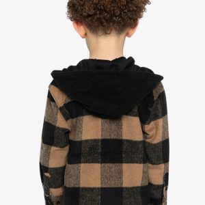 Flannel Shirt With Fleece Hood Brown And Black Plaid - Image 4