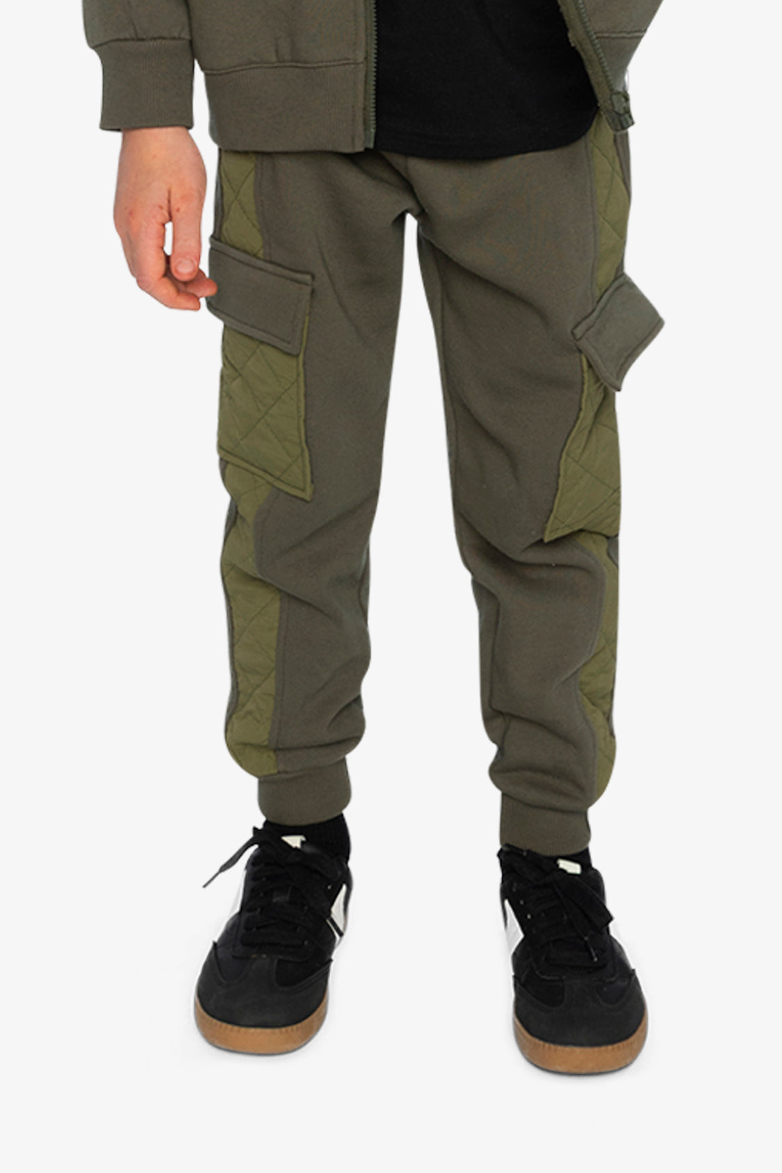 Fleece Bi-Material Sweatpants With Pockets Green - Image 3