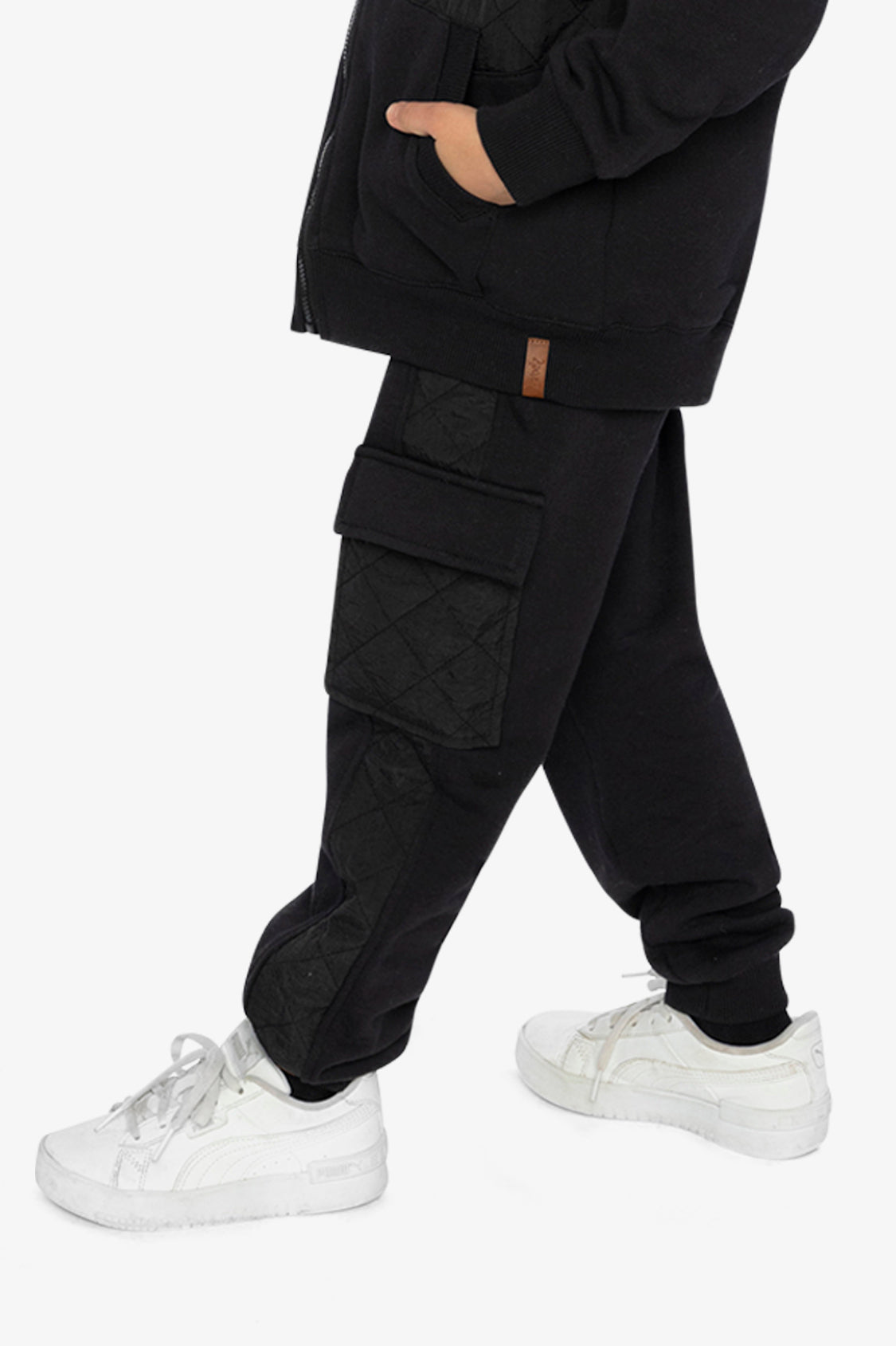 Fleece Bi-Material Sweatpants With Pockets Black - Image 3