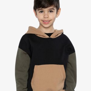 Alternative view of Hooded Colorblock Fleece Cardigan Black, Green And Beige