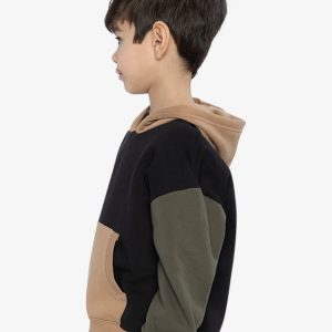 Hooded Colorblock Fleece Cardigan Black, Green And Beige - Image 3