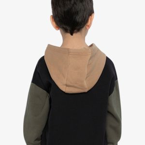 Hooded Colorblock Fleece Cardigan Black, Green And Beige - Image 4