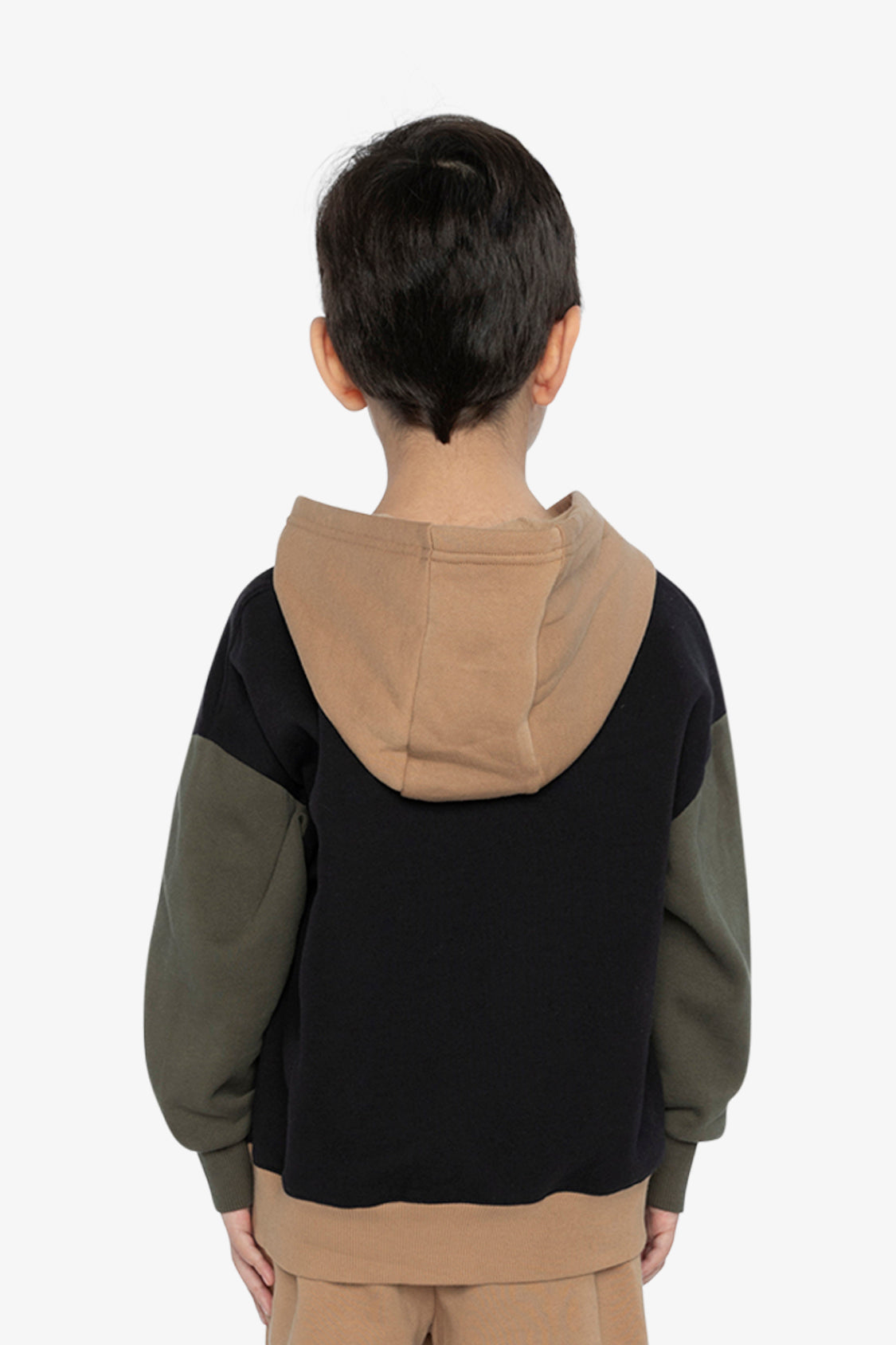 Hooded Colorblock Fleece Cardigan Black, Green And Beige - Image 4