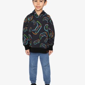 Fleece Hooded Sweatshirt Black Printed Controller - Image 5