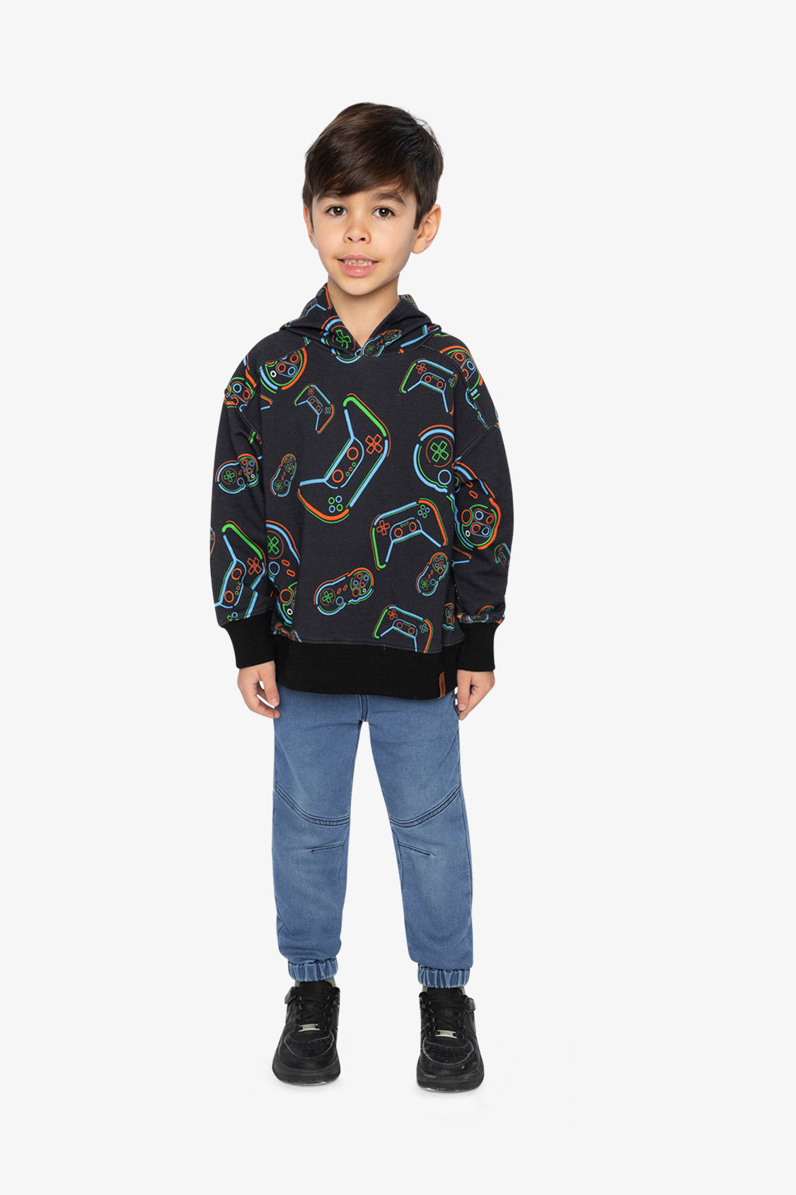 Fleece Hooded Sweatshirt Black Printed Controller - Image 5