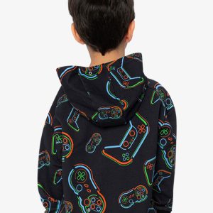 Fleece Hooded Sweatshirt Black Printed Controller - Image 4