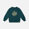 Deux par Deux green forest fleece sweatshirt with nature‑inspired line graphic for kids