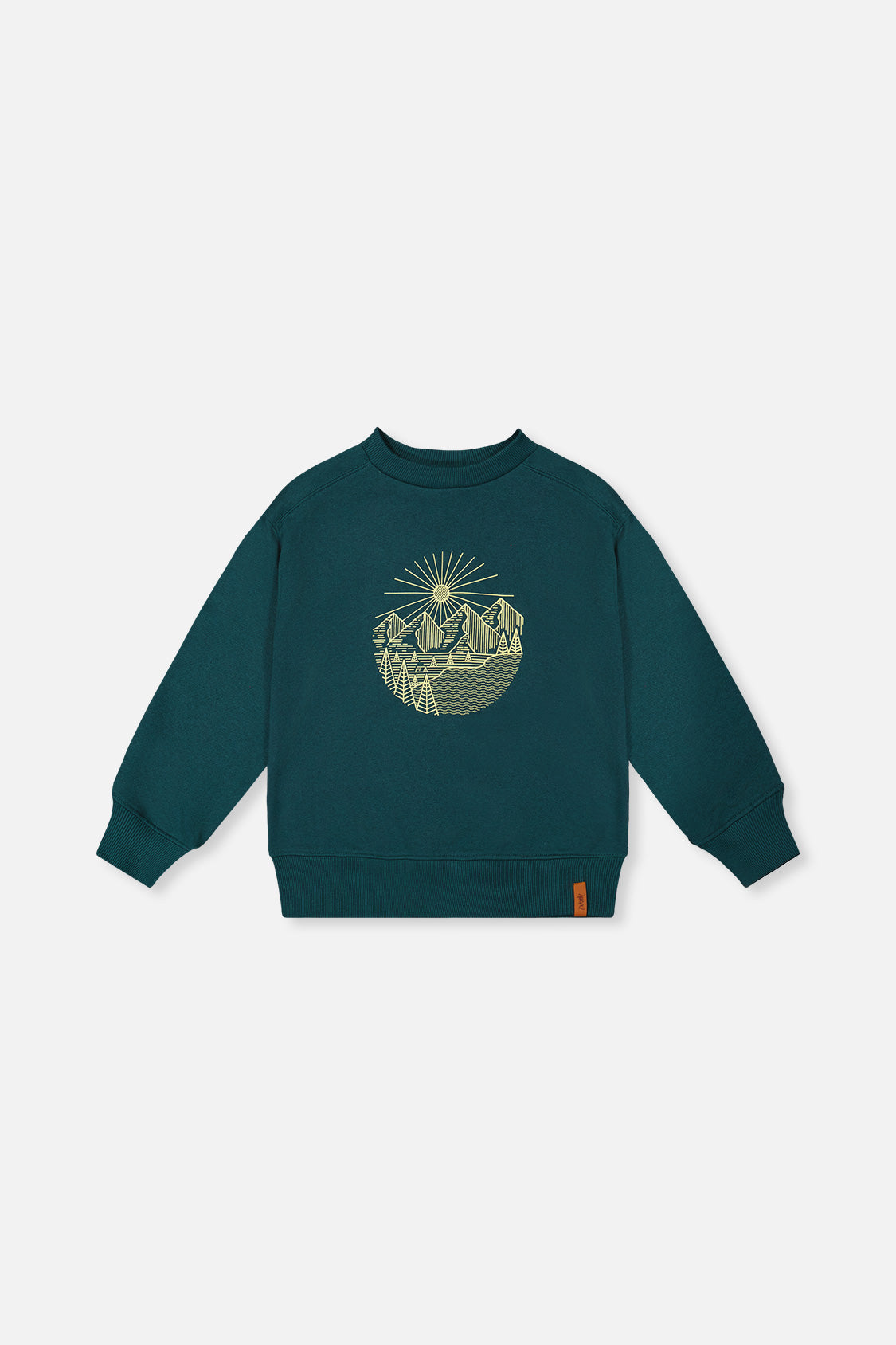 Deux par Deux green forest fleece sweatshirt with nature‑inspired line graphic for kids