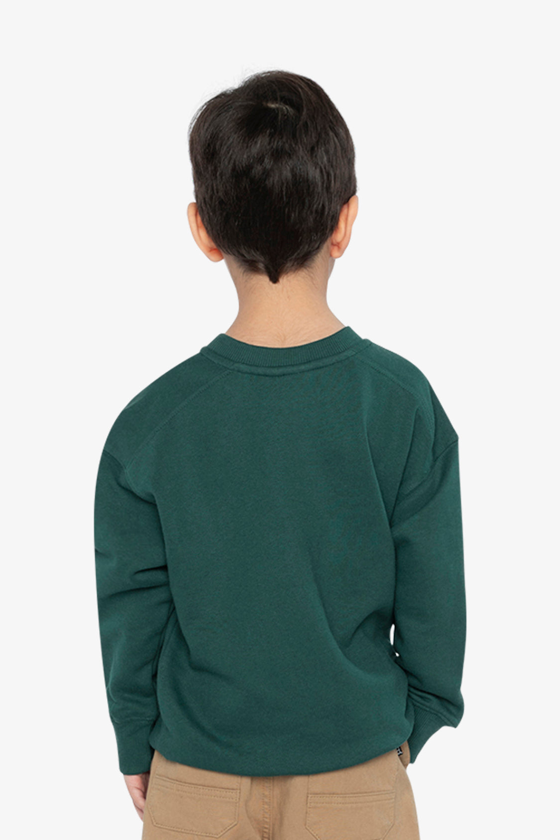 Deux par Deux green forest fleece sweatshirt with nature‑inspired line graphic for kids