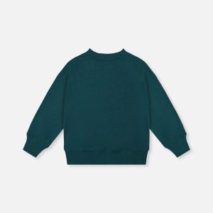 Deux par Deux green forest fleece sweatshirt with nature‑inspired line graphic for kids