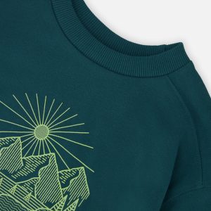 Deux par Deux green forest fleece sweatshirt with nature‑inspired line graphic for kids