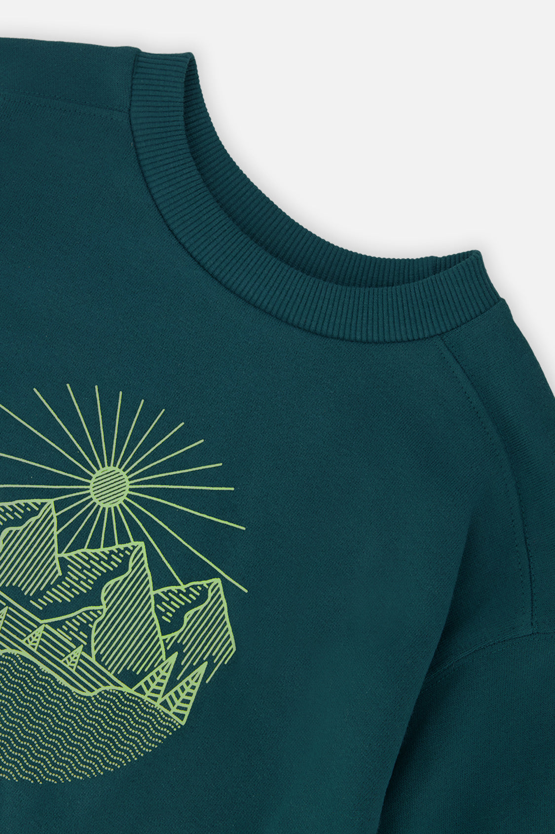 Deux par Deux green forest fleece sweatshirt with nature‑inspired line graphic for kids