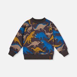 Fleece Sweatshirt Grey Dinosaur Print - Image 10