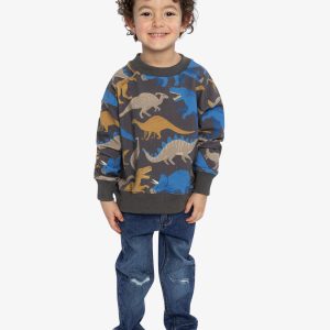 Fleece Sweatshirt Grey Dinosaur Print - Image 5