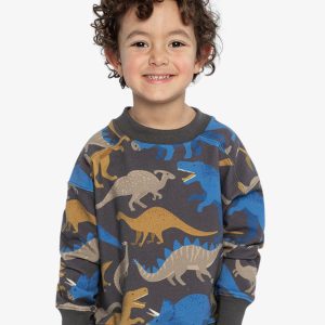 Fleece Sweatshirt Grey Dinosaur Print - Image 2