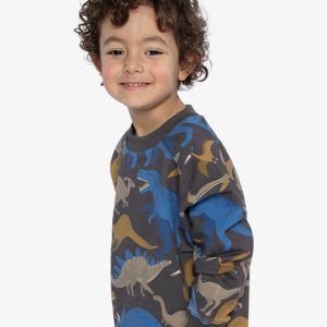 Fleece Sweatshirt Grey Dinosaur Print - Image 3