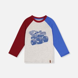 Raglan T-Shirt Heather Grey, Red And Blue