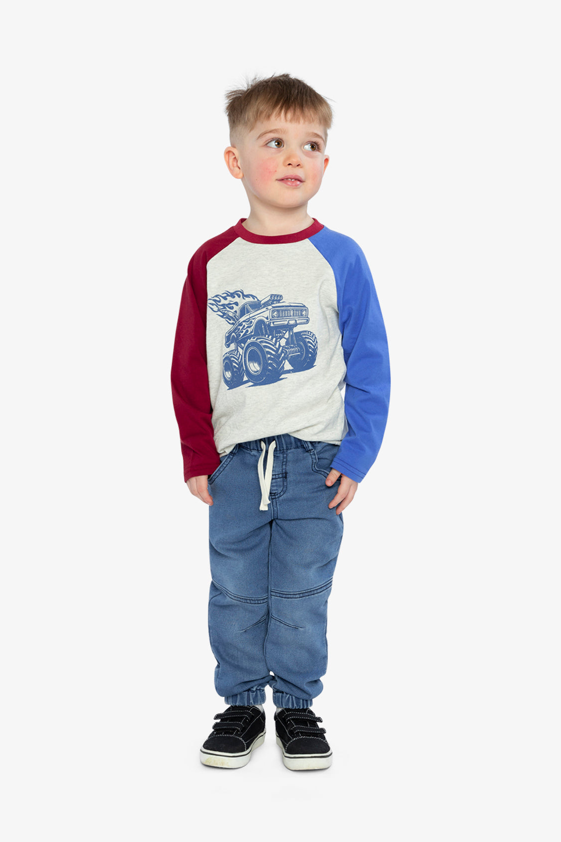 Raglan T-Shirt Heather Grey, Red And Blue - Image 5
