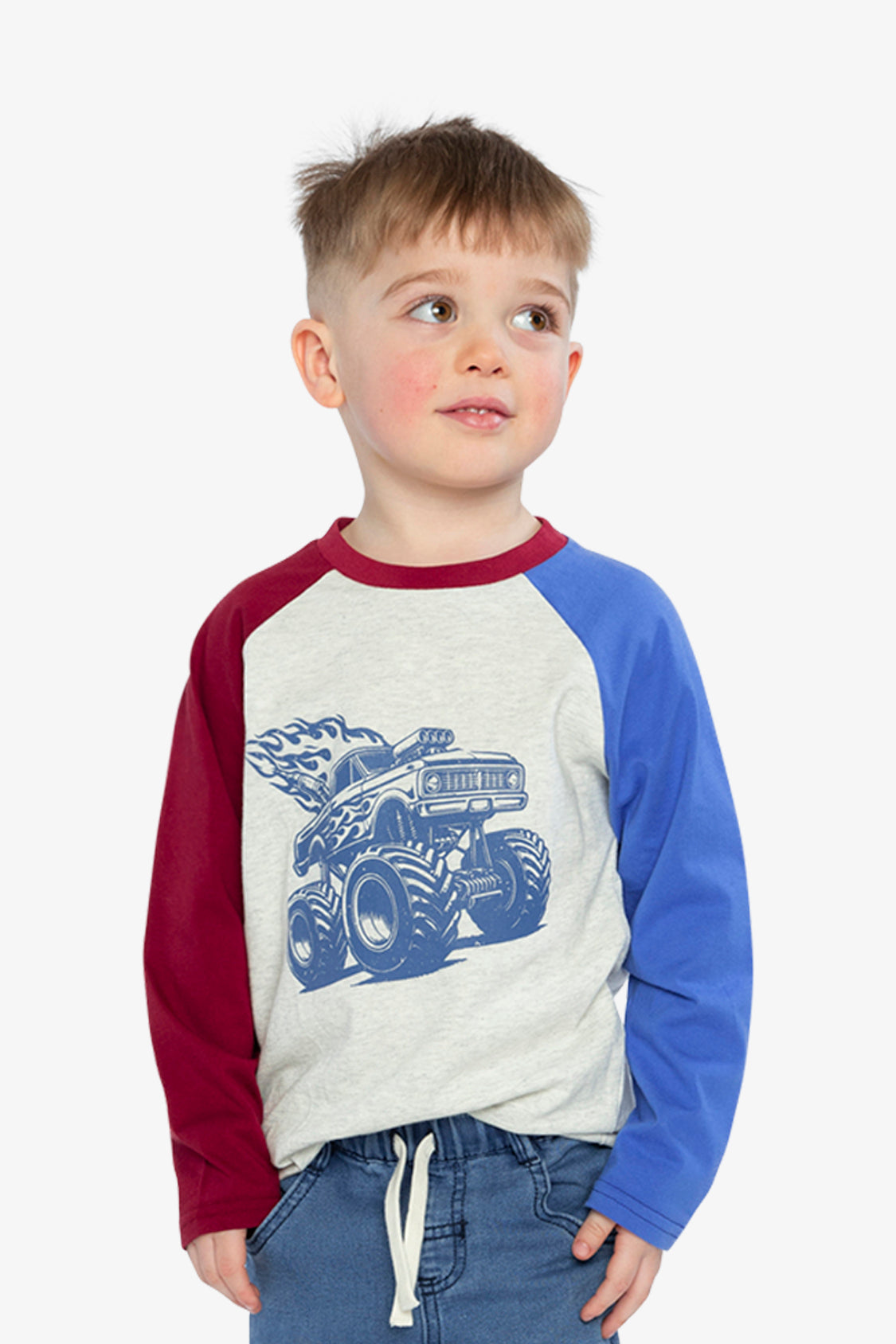 Raglan T-Shirt Heather Grey, Red And Blue - Image 2