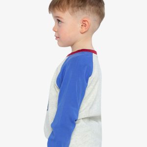 Raglan T-Shirt Heather Grey, Red And Blue - Image 3