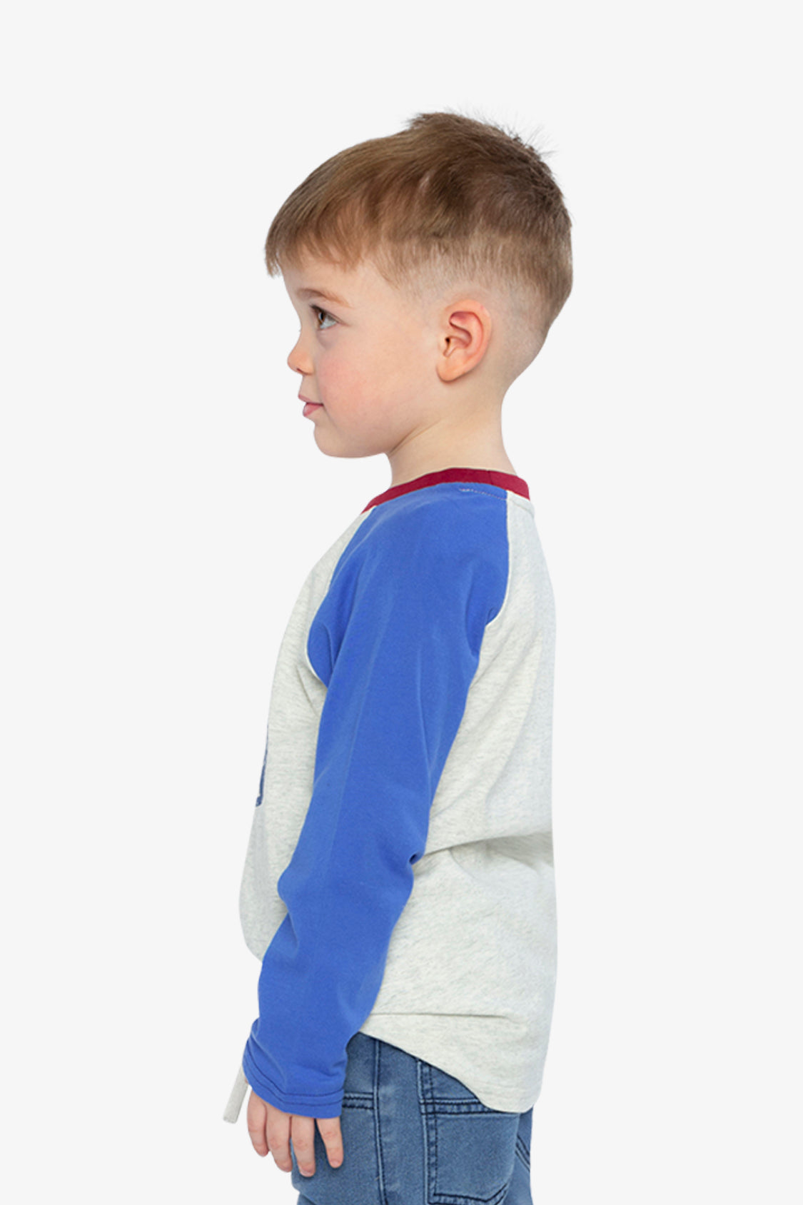 Raglan T-Shirt Heather Grey, Red And Blue - Image 3