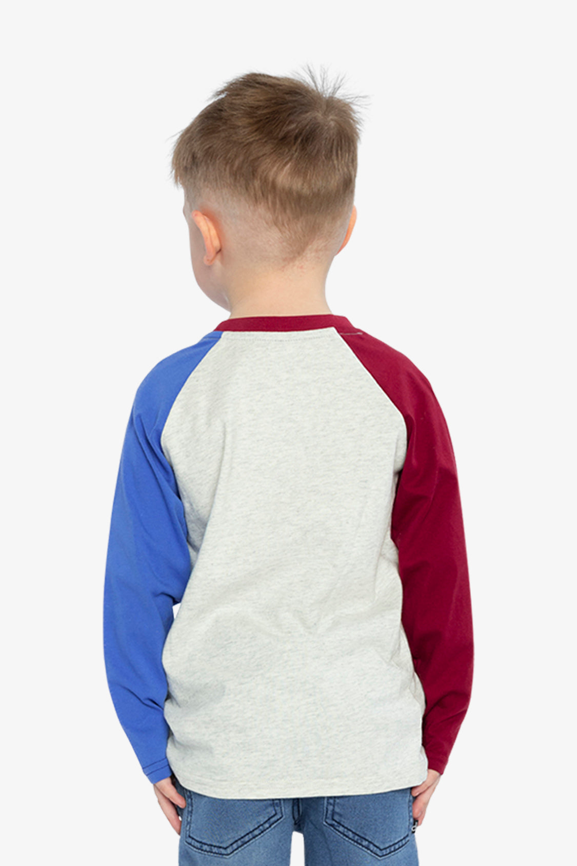 Raglan T-Shirt Heather Grey, Red And Blue - Image 4