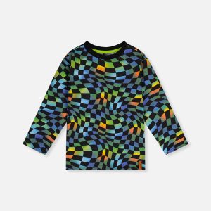 Organic Cotton Long Sleeve T-Shirt Blue Checkered Print - Image 6