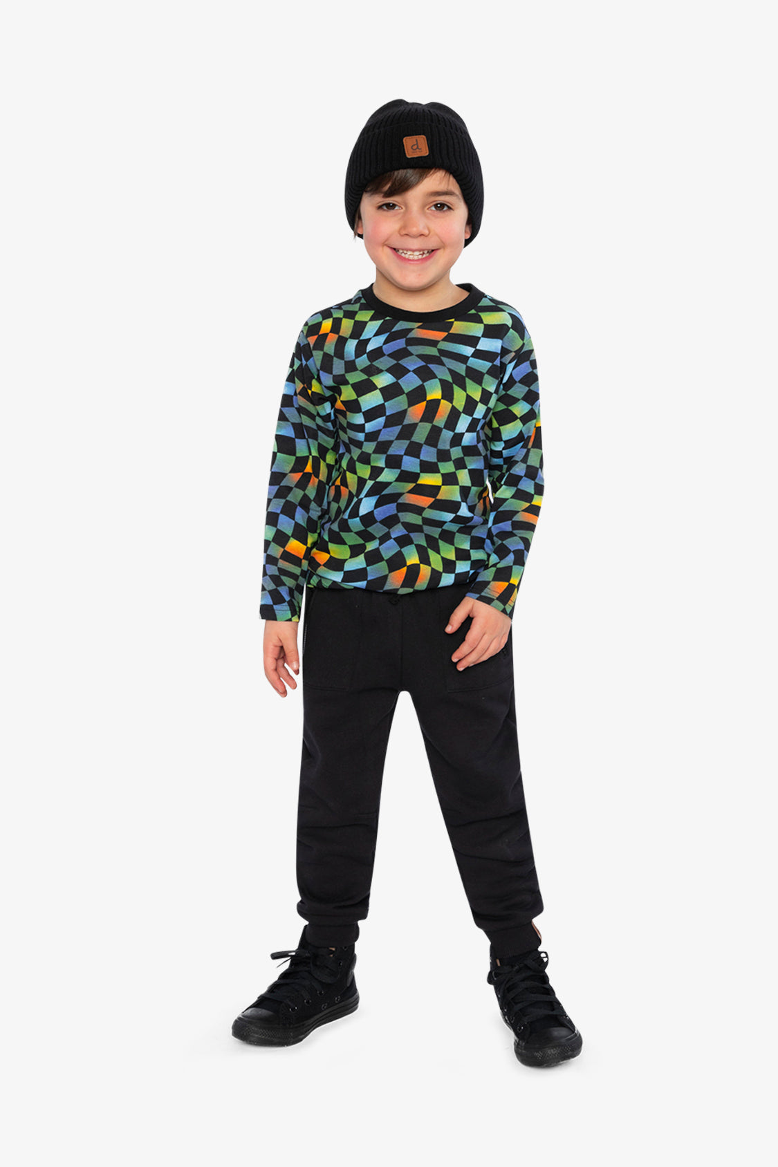 Organic Cotton Long Sleeve T-Shirt Blue Checkered Print - Image 5