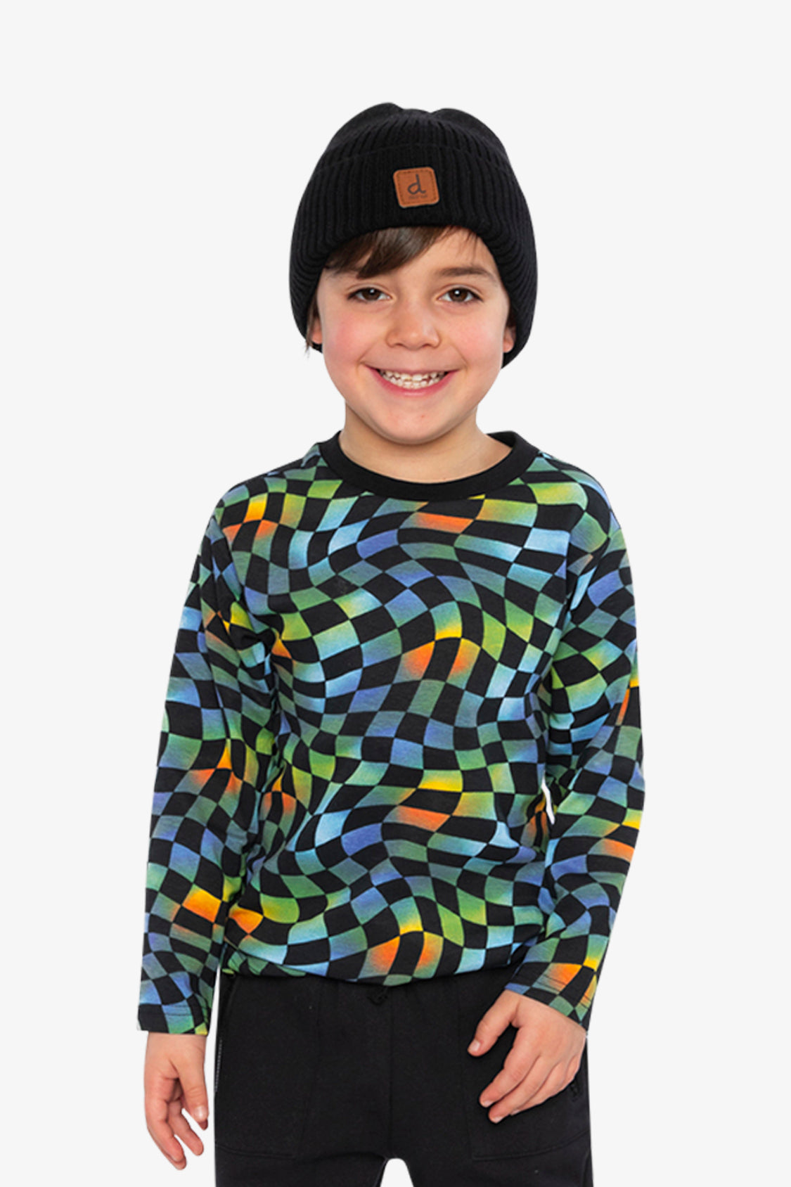 Organic Cotton Long Sleeve T-Shirt Blue Checkered Print - Image 2