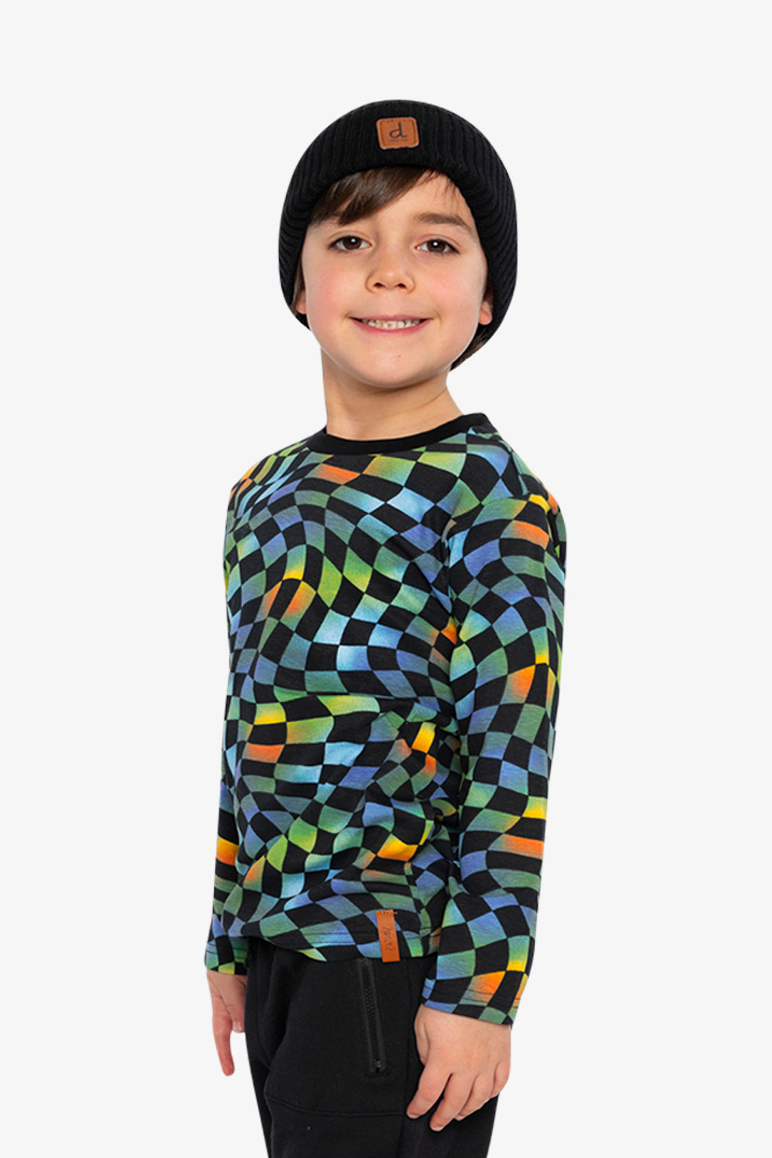 Organic Cotton Long Sleeve T-Shirt Blue Checkered Print - Image 3