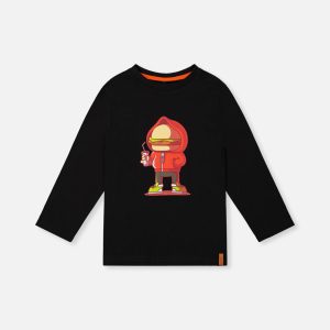 Long Sleeve Organic Cotton T-Shirt Black And Red - Image 14