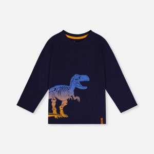 Long Sleeve Organic Cotton T-Shirt Dark Blue And Orange - Image 12