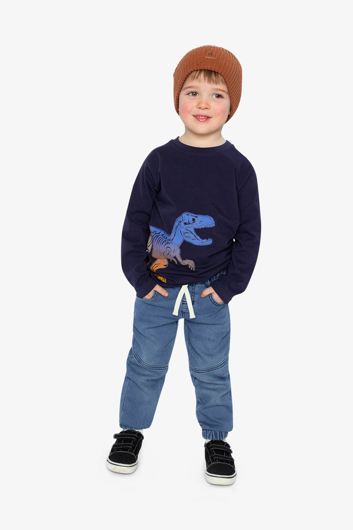 Long Sleeve Organic Cotton T-Shirt Dark Blue And Orange - Image 5