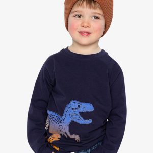 Long Sleeve Organic Cotton T-Shirt Dark Blue And Orange - Image 2