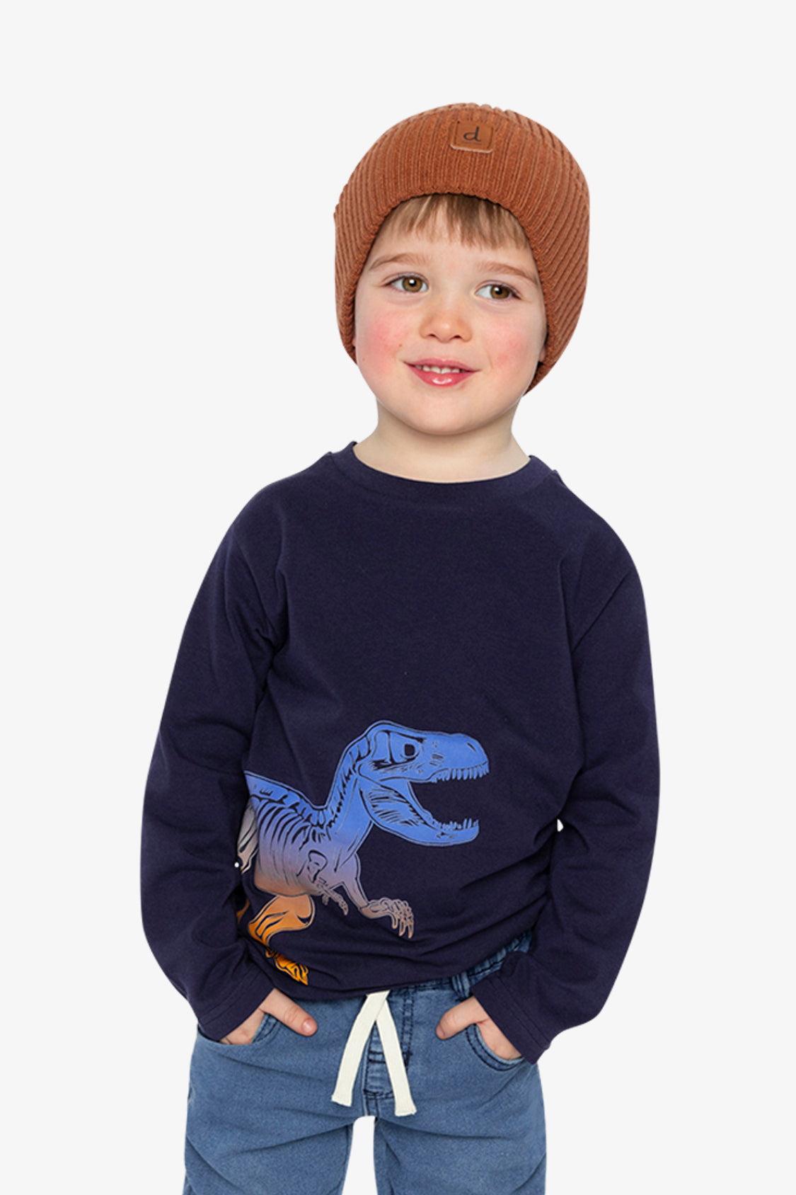 Long Sleeve Organic Cotton T-Shirt Dark Blue And Orange - Image 2