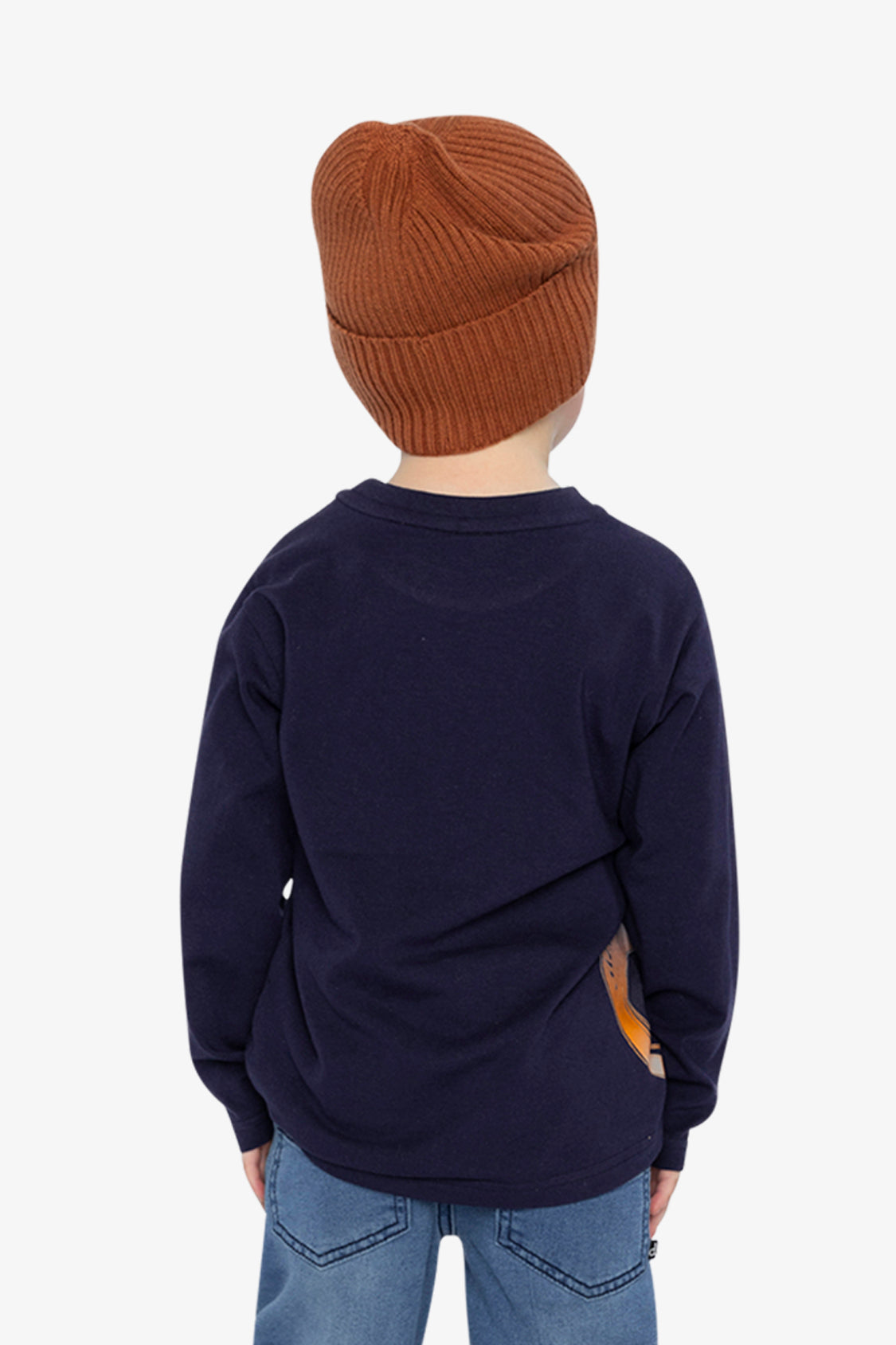 Long Sleeve Organic Cotton T-Shirt Dark Blue And Orange - Image 4