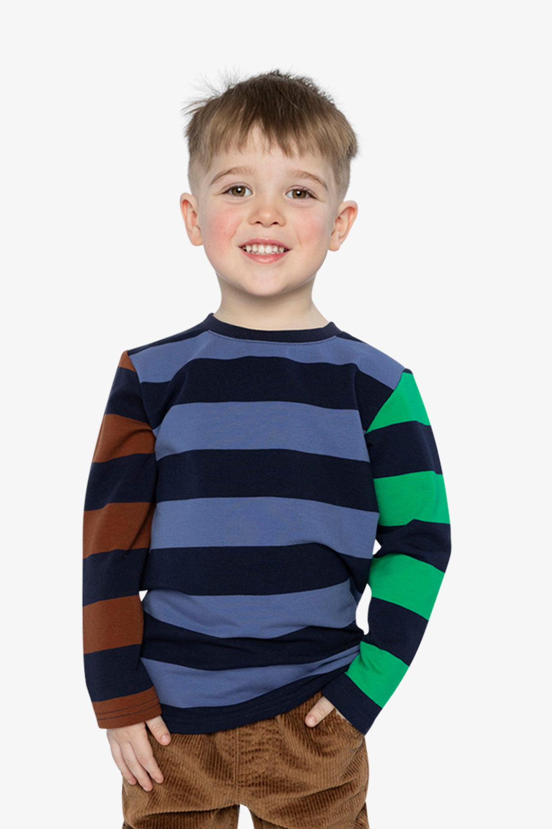 Large Striped Long Sleeve T-Shirt Blue, Green And Brown - Image 2