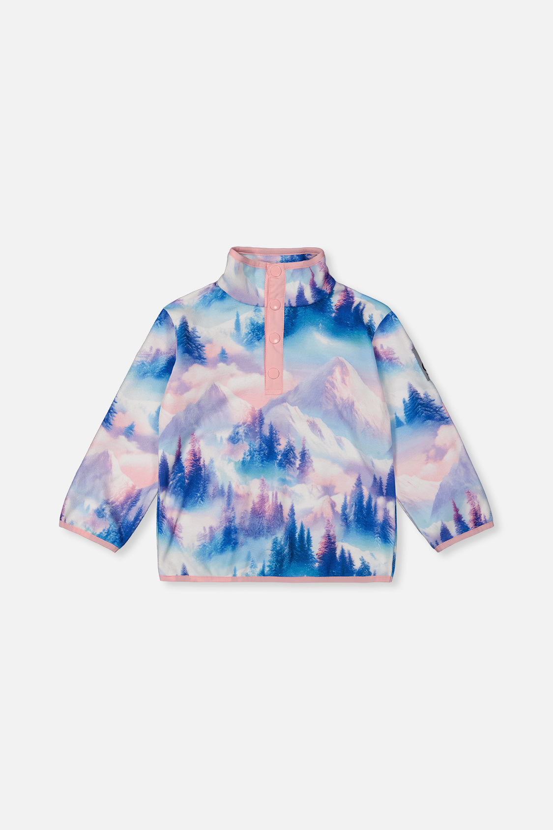 Mid-Season Plush Pop-Over Polar Jacket Blue And Pink Mountain Print