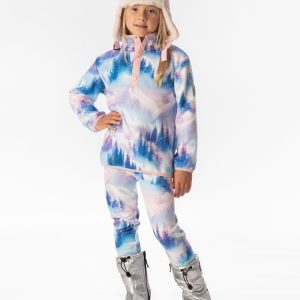 Mid-Season Plush Pop-Over Polar Jacket Blue And Pink Mountain Print - Image 2