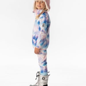 Mid-Season Plush Pop-Over Polar Jacket Blue And Pink Mountain Print - Image 3